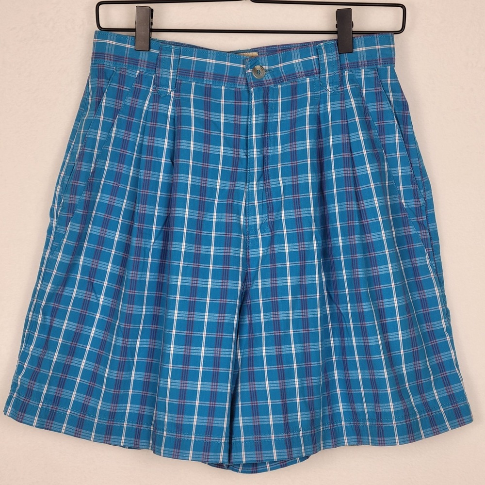Vintage 90s Plaid Pleated‎ High-Waisted Mom Shorts Cotton Preppy Grandpacore 10
